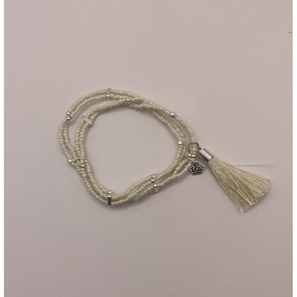 Premier Designs Bracelet White Beaded Stretch Wrap Bracelet With White Tassel